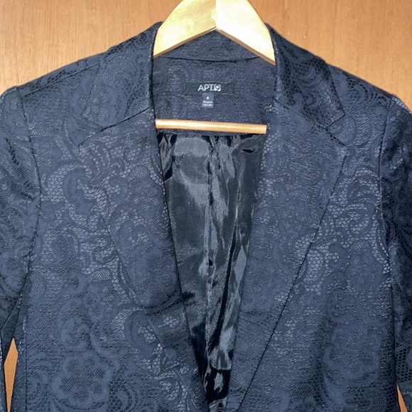 •APT 9•BLACK CROCHET LACE PATTERNED BLAZER SIZE 6 - Picture 5 of 9